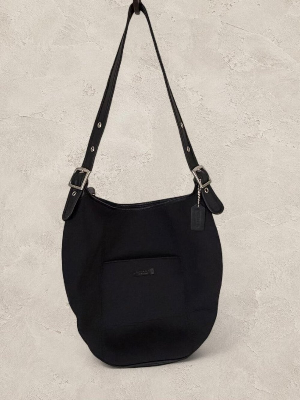 Vintage Coach 6204 Black Nylon Leather Bucket Shoulder Bag